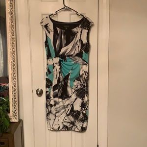 connected apparel Black, White & Teal Floral Midi Sheath Dress